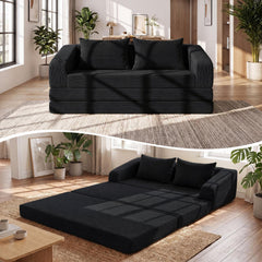 Black Corduroy Foam Sleeper Loveseat, 61 in Sofa that Opens to a 61 by 85 in Bed, No Mechanism