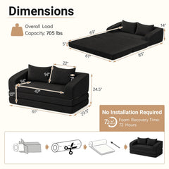 Black Corduroy Foam Sleeper Loveseat, 61 in Sofa that Opens to a 61 by 85 in Bed, No Mechanism