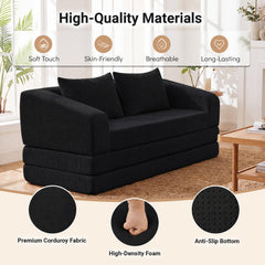 Black Corduroy Foam Sleeper Loveseat, 61 in Sofa that Opens to a 61 by 85 in Bed, No Mechanism