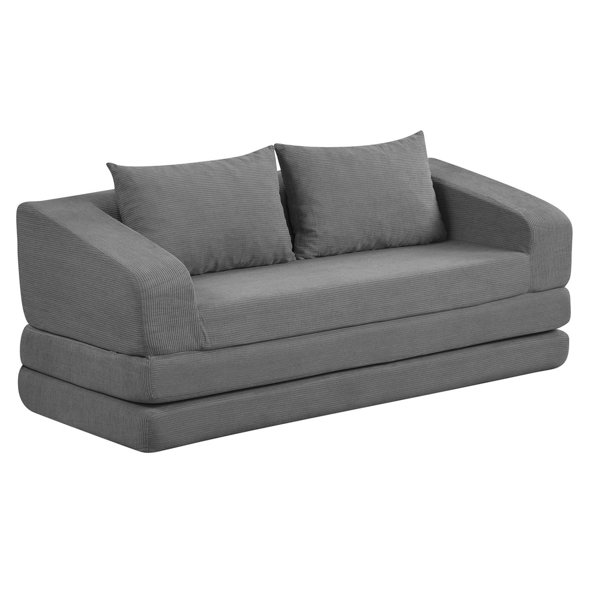 Grey Corduroy Sleeper Loveseat, 61 in Sofa Folding Out to a 61 by 85 in Foam Bed, 705 lb Rated