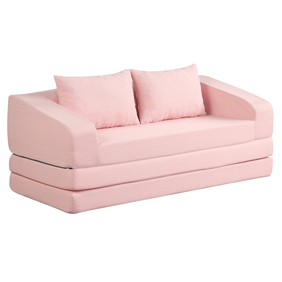 Pink Corduroy Sleeper Loveseat, 61 in Sofa that Unfolds to a 61 by 85 in Foam Bed, Washable Covers