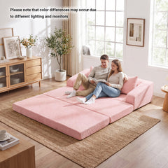 Pink Corduroy Sleeper Loveseat, 61 in Sofa that Unfolds to a 61 by 85 in Foam Bed, Washable Covers