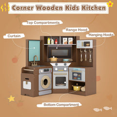 Corner Kitchen Toys with Lights and Sounds with Pull-out Trash Can and Stoves-Coffee