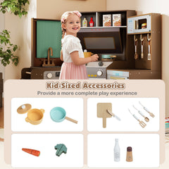 Corner Kitchen Toys with Lights and Sounds with Pull-out Trash Can and Stoves-Coffee