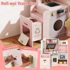 Corner Kitchen Toys with Lights and Sounds with Pull-out Trash Can and Stoves-Pink