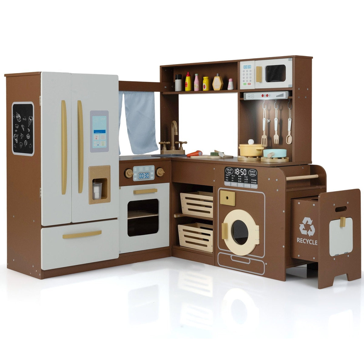 Corner Play Kitchen with Lights and Sounds for Ages 3+-Brown