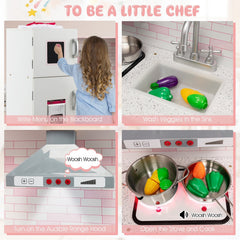 Pink Corner Play Kitchen with Ice Maker, Range Hood, Washer and Chef Accessories