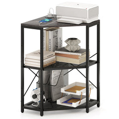 Corner Printer Stand with Power Outlet 3-Tier Storage Rack with Adjustable Shelf-Black