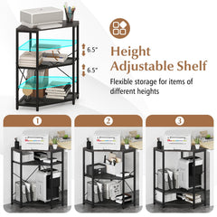 Corner Printer Stand with Power Outlet 3-Tier Storage Rack with Adjustable Shelf-Black