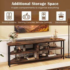 3-Tier Corner TV Stand for TVs up to 65 Inches with Charging Station- Rustic Brown