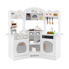 Corner Wooden Play Kitchen with Coffee Machine and Slide for Kids-White