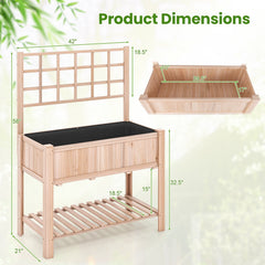 Raised Garden Bed with Trellis and Shelf, 3.4 Cu Ft Elevated Fir Planter Box with Liner