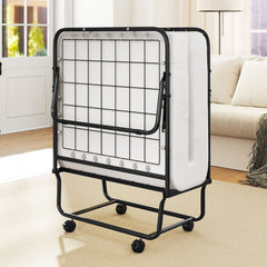 Cot Size Folding Bed Frame with Memory Foam Mattress and Metal Frame