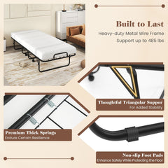 Cot Size Folding Bed Frame with Memory Foam Mattress and Metal Frame