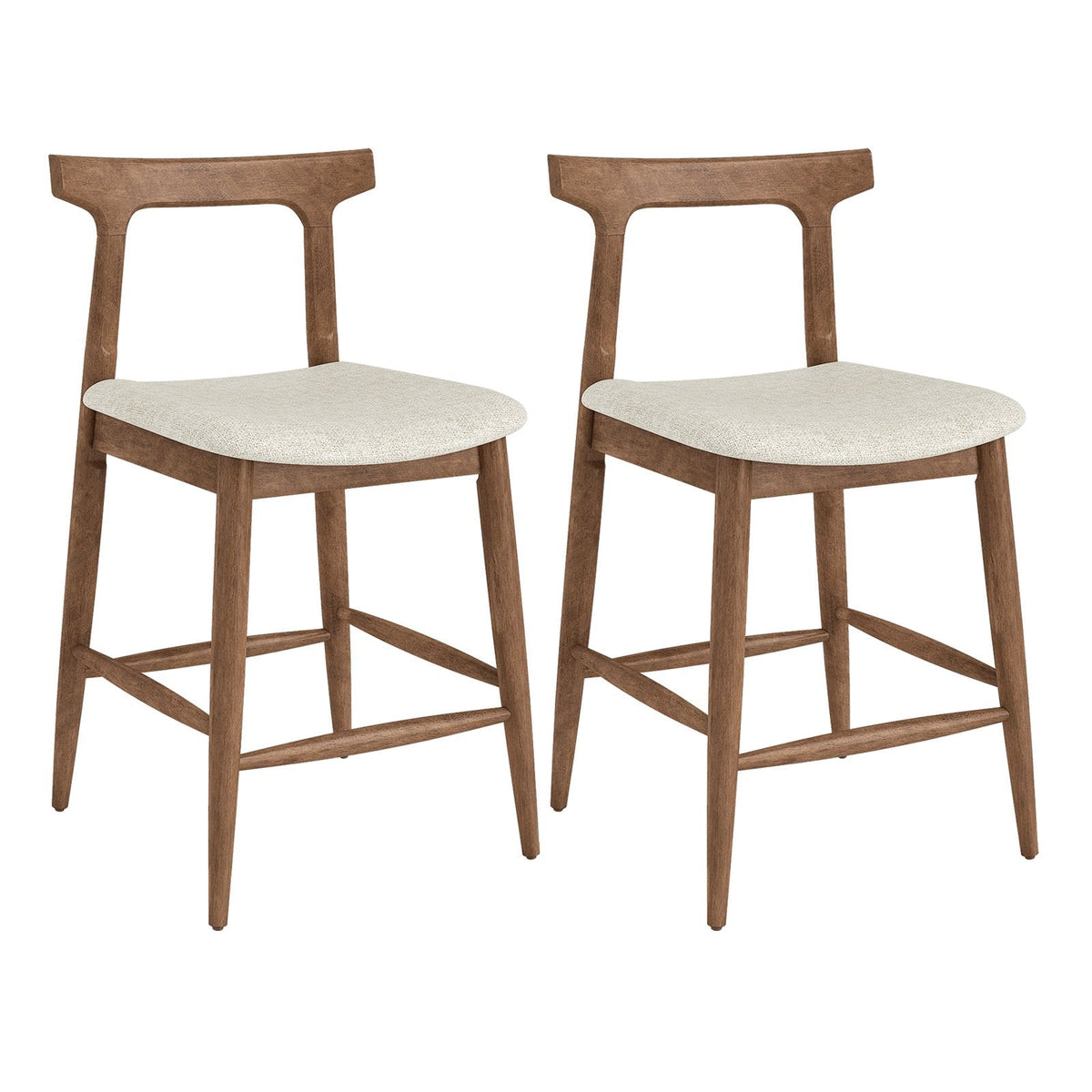 Solid Wood Counter Stools with Curved Backs in Walnut, 24 Inch Seat Height