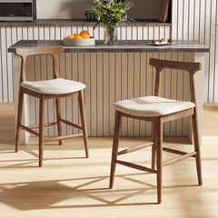 Solid Wood Counter Stools with Curved Backs in Walnut, 24 Inch Seat Height