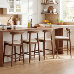 Solid Wood Counter Stools with Curved Backs in Walnut, 24 Inch Seat Height