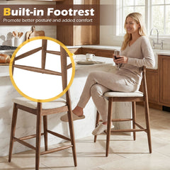Solid Wood Counter Stools with Curved Backs in Walnut, 24 Inch Seat Height