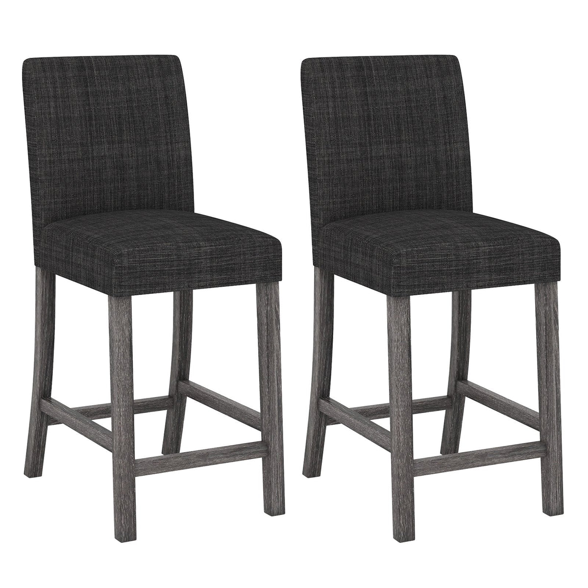 Set of 2 Counter Height Bar Stools in Charcoal with Thick Cushions, 24.5 Inch Seat