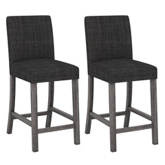Set of 2 Counter Height Bar Stools in Charcoal with Thick Cushions, 24.5 Inch Seat