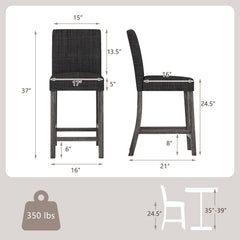 Set of 2 Counter Height Bar Stools in Charcoal with Thick Cushions, 24.5 Inch Seat