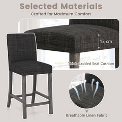 Set of 2 Counter Height Bar Stools in Charcoal with Thick Cushions, 24.5 Inch Seat