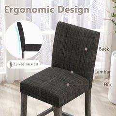 Set of 2 Counter Height Bar Stools in Charcoal with Thick Cushions, 24.5 Inch Seat