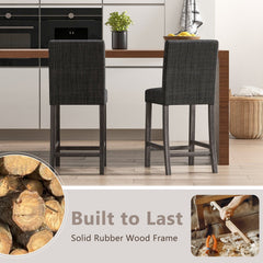 Set of 2 Counter Height Bar Stools in Charcoal with Thick Cushions, 24.5 Inch Seat