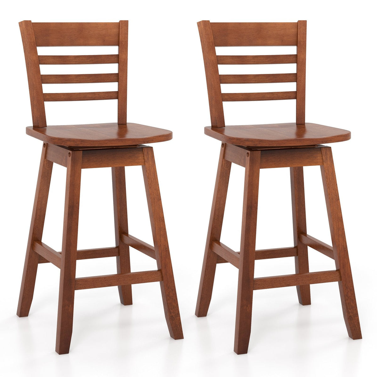 Set of 2 Swivel Counter Stools in Walnut with Hollow Out Back, 24.5 Inch Seat