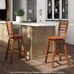 Set of 2 Swivel Counter Stools in Walnut with Hollow Out Back, 24.5 Inch Seat