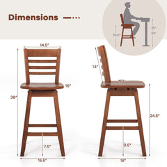 Set of 2 Swivel Counter Stools in Walnut with Hollow Out Back, 24.5 Inch Seat