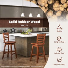 Set of 2 Swivel Counter Stools in Walnut with Hollow Out Back, 24.5 Inch Seat
