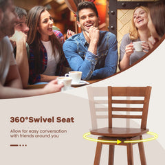 Set of 2 Swivel Counter Stools in Walnut with Hollow Out Back, 24.5 Inch Seat