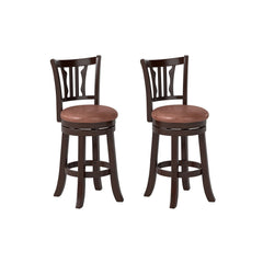 Set of 2 Swivel Counter Stools with Fiddle Back and Faux Leather Seat, 26 Inch Seat Height