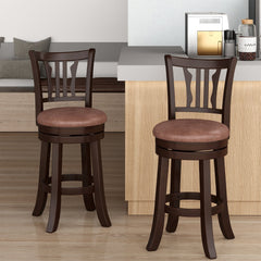 Set of 2 Swivel Counter Stools with Fiddle Back and Faux Leather Seat, 26 Inch Seat Height