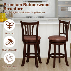 Set of 2 Swivel Counter Stools with Fiddle Back and Faux Leather Seat, 26 Inch Seat Height