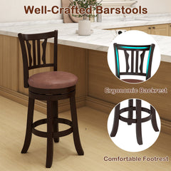 Set of 2 Swivel Counter Stools with Fiddle Back and Faux Leather Seat, 26 Inch Seat Height