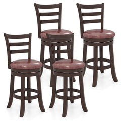 Set of 2 Swivel Counter Stools with Ladder Back and Wrap Around Footrest, 26 Inch Seat