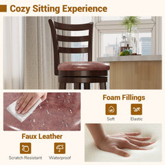 Set of 2 Swivel Counter Stools with Ladder Back and Wrap Around Footrest, 26 Inch Seat