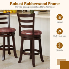Set of 2 Swivel Counter Stools with Ladder Back and Wrap Around Footrest, 26 Inch Seat