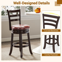 Set of 2 Swivel Counter Stools with Ladder Back and Wrap Around Footrest, 26 Inch Seat
