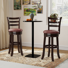 Set of 2 Bar Height Swivel Stools with Ladder Back and Wrap Around Footrest, 30 Inch Seat
