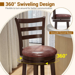 Set of 2 Bar Height Swivel Stools with Ladder Back and Wrap Around Footrest, 30 Inch Seat