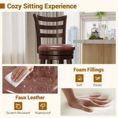 Set of 2 Bar Height Swivel Stools with Ladder Back and Wrap Around Footrest, 30 Inch Seat