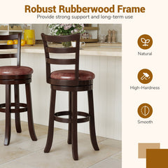 Set of 2 Bar Height Swivel Stools with Ladder Back and Wrap Around Footrest, 30 Inch Seat