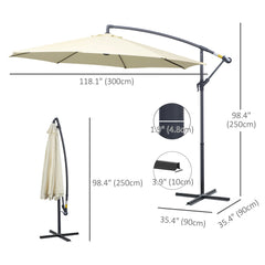 10' Deluxe Patio Umbrella Outdoor Market Parasol Banana Hanging Offset Sunshade Crank Cross Base Black