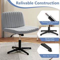 Criss Cross-Legged Swivel Desk Chair No Wheels-Gray