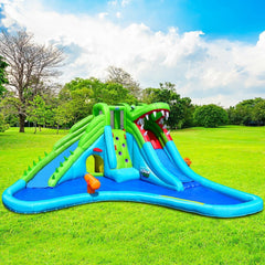 Crocodile Inflatable Water Park with Two Slides, Hiding Tunnel and Blower Included