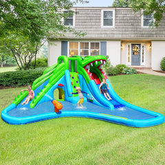 Crocodile Inflatable Water Park with Two Slides, Hiding Tunnel and Blower Included