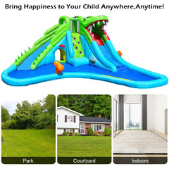 Crocodile Inflatable Water Park with Two Slides, Hiding Tunnel and Blower Included